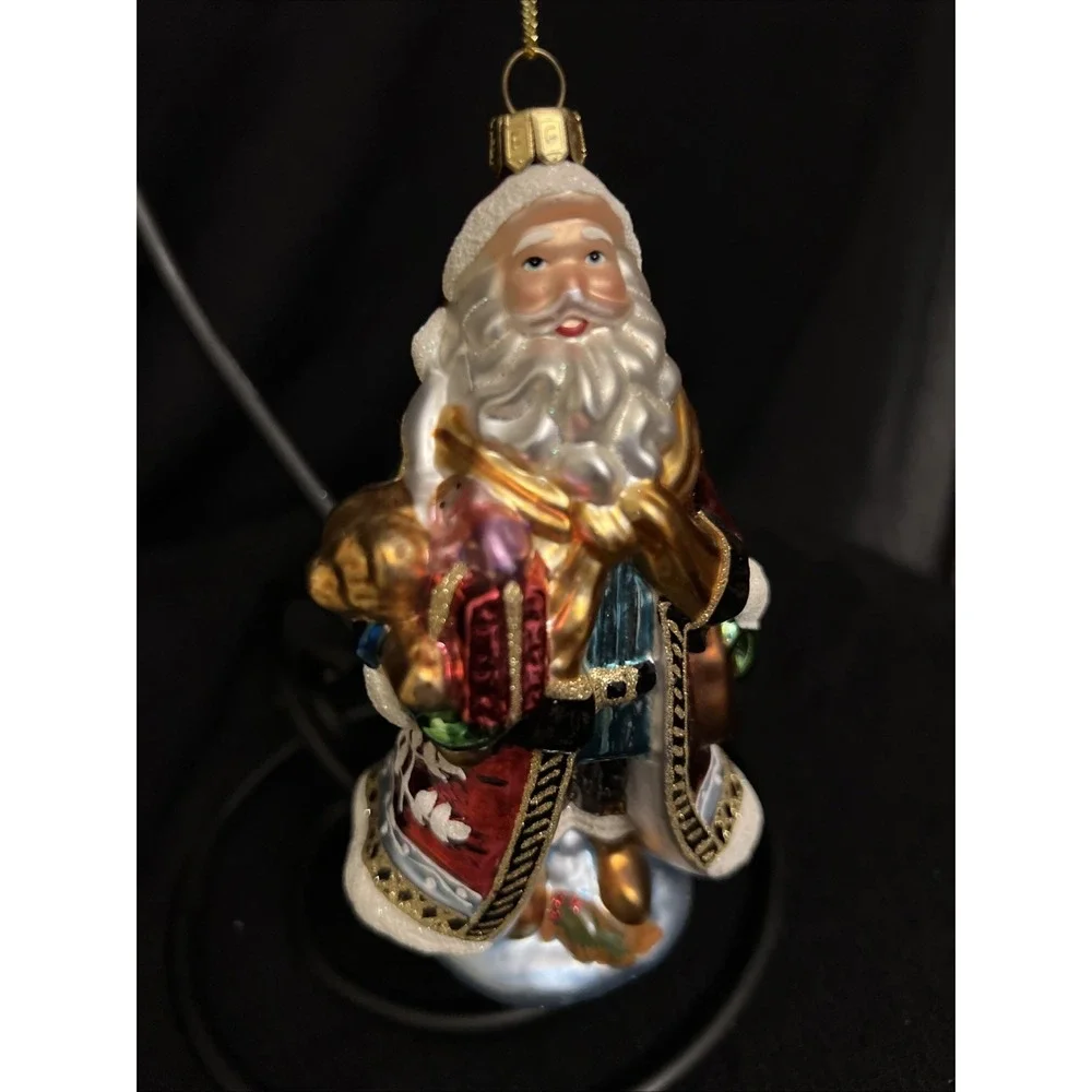 Vintage Fitz & Floyd Glass Santa Claus Ornament Hand Painted Figure Christmas